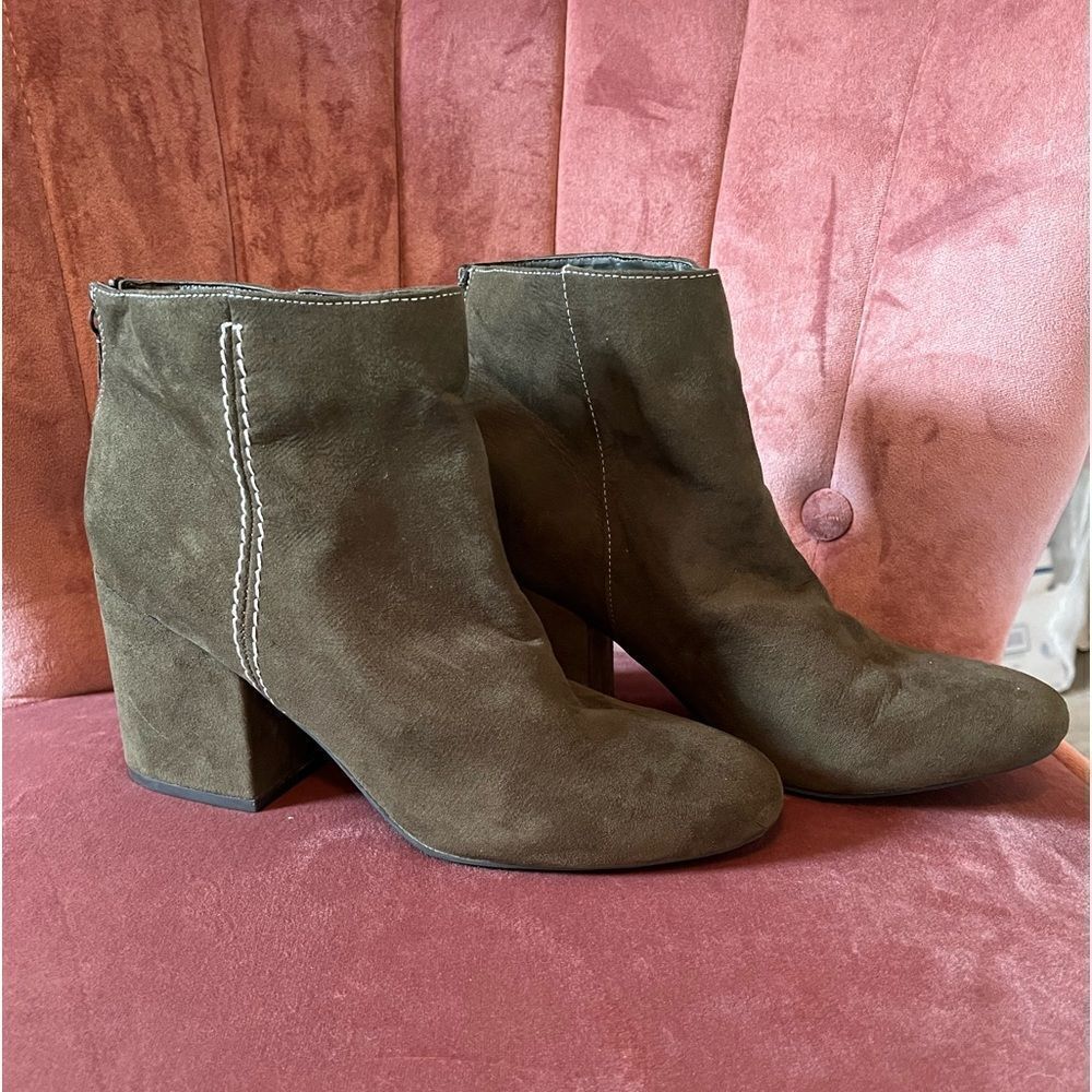 MIA Olive Green Suede Ankle Boots